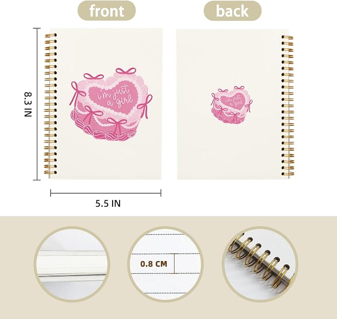 Pink Coquette Journal Notebook, Preppy Pink Aesthetic Notebook Journal for Women, Pink Office Supplies, I'm Just a Girl Cute Notebook, 5.5x8.3 Inch