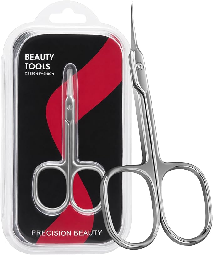 CGBE Cuticle Scissors Extra Fine Curved Blade, Super Slim Manicure Scissors for Cuticles Professional Small Scissors with Precise Pointed Tip Grooming Blades, Eyebrow, Eyelash, and Dry Skin - Silvery