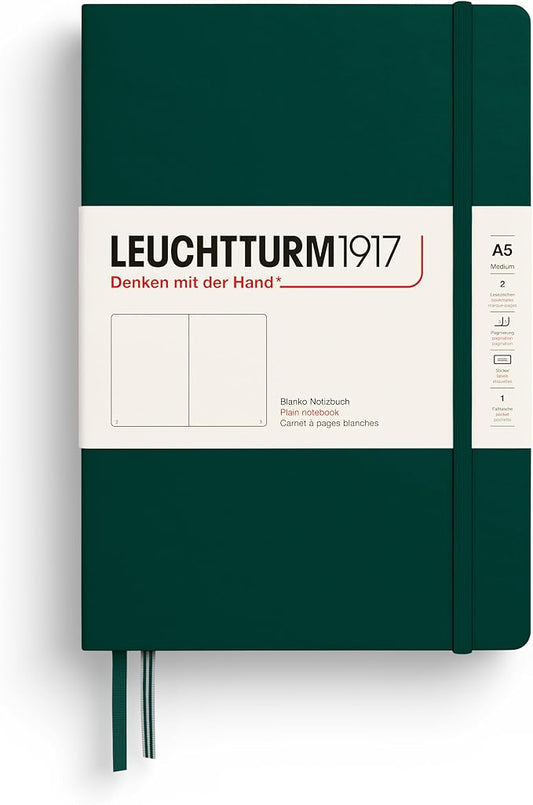 LEUCHTTURM1917 - Notebook Hardcover Medium A5-251 Numbered Pages for Writing and Journaling (Forest Green, Plain)