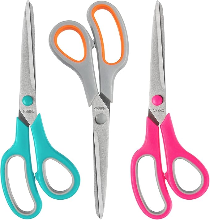 Scissors All Purpose,8.5'' Scissors for office Bulk 3-Pack Stainless Steel Sharp for Home School Sewing Fabric Craft Supplies
