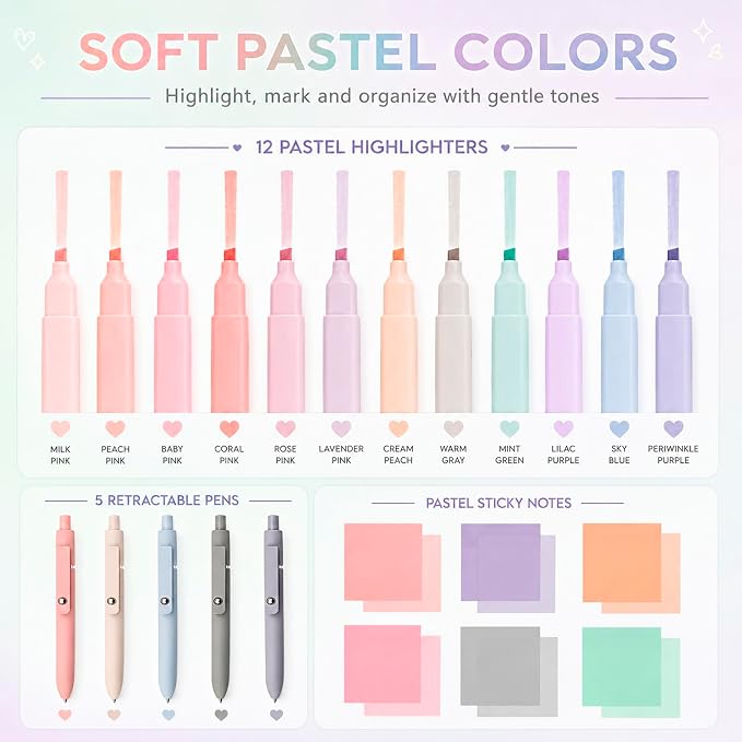 Aesthetic School Supplies Pen Highlighter - Bible Writing Correction Set | 27 Pcs Cute Stationery Set Bible Note Taking Supplies Aesthetic Pencil Case Pencil Case Bag Study Supplies for School College