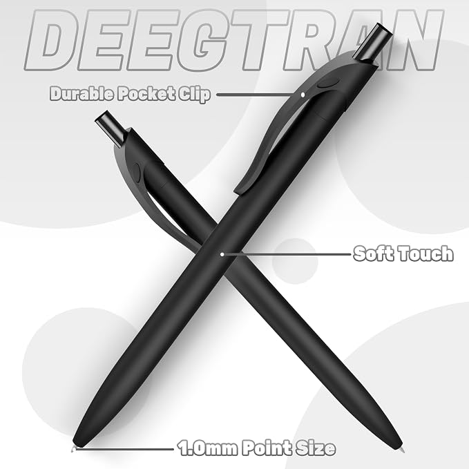 deegtran Pens Bulk, 50 Pack No Bleed Black Ink Click Pens, Wholesale Retractable Ballpoint Pens, Pen Medium Point, Smooth Writing, 1.0MM