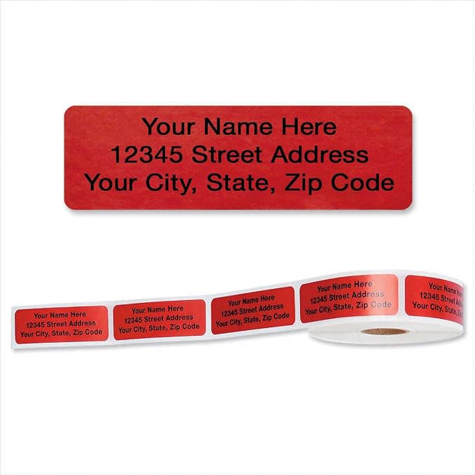 Colorful Images Red Metallic Foil Rolled Return Address Mailing Labels with Dispenser, Customize with Name & Shipping Address, 500 Self Adhesive, Easy Peel Sticker Label Roll, 3/4" x 2 1/2"