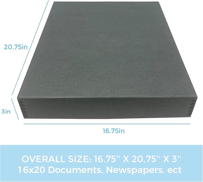 Lineco Drop Front Archival Storage Box, 16.75x20.75x3 in, Gray, 6 Pack | Acid-Free with Metal Edge, Preserves Picture Longevity, Organize Photos, Newspapers, Prints, Documents, Crafts, DIY
