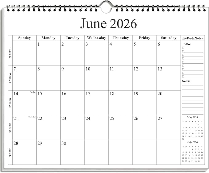 2026-2027 Calendar - Wall Calendar 2026-2027 from July 2026 - December 2027, 18 Months Calendar with Premium Paper, Twin-Wire Binding & Hanging Hook, 12" x 14.5", Black