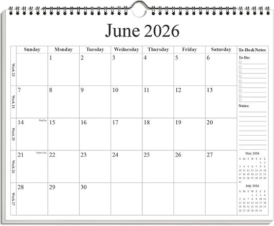 2026-2027 Calendar - Wall Calendar 2026-2027 from July 2026 - December 2027, 18 Months Calendar with Premium Paper, Twin-Wire Binding & Hanging Hook, 12" x 14.5", Black
