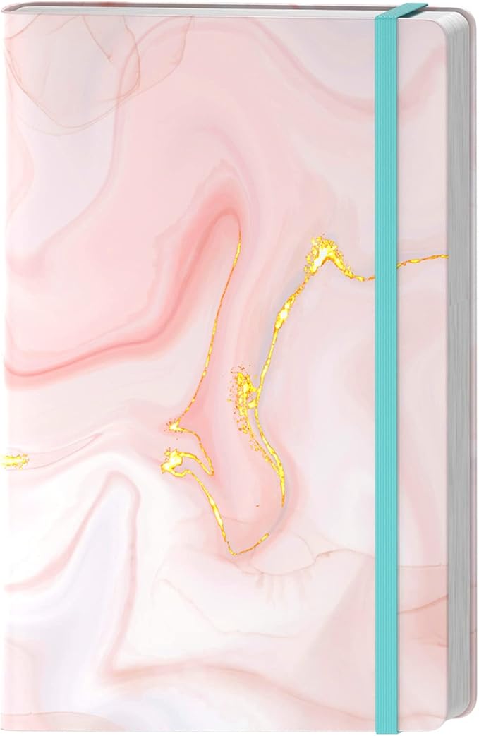 Lined Journal Notebook, Pink Marble Hardcover, Medium 5.7 x 8.4 in, 160 Pages Thick Paper, Cute Aesthetic A5 College Ruled Notebook for Journaling Writing Work Office School Women Girls