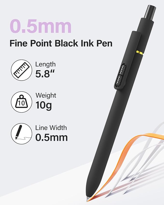inkipen- 16 Pack Pens, Gel pens Black Ink, Fine Point(0.5mm),Quick-Drying Smooth Writing,School and Office Supplies （black, white）