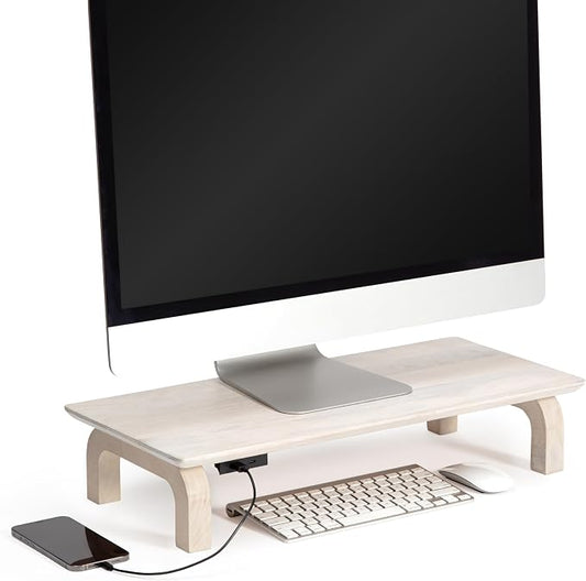Anji Mountain Monitor Stand - Desktop Organizer & Laptop Riser, Ergonomic Monitor Riser, Space-Saving Monitor Stand for Desk, Durable Construction, Easy Assembly, Ideal for Home & Office,White Wash