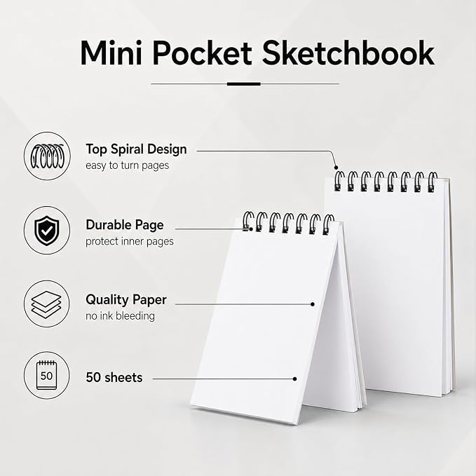 Watersay 30 Pack Small Spiral Notebook Bulk, 3x5 Pocket Notepads,White | Memo Pads, Mini Blank Sketchbook, for School Office Grocery Shopping Lists, Back to School Gift, Students Rewards, 50 Sheets