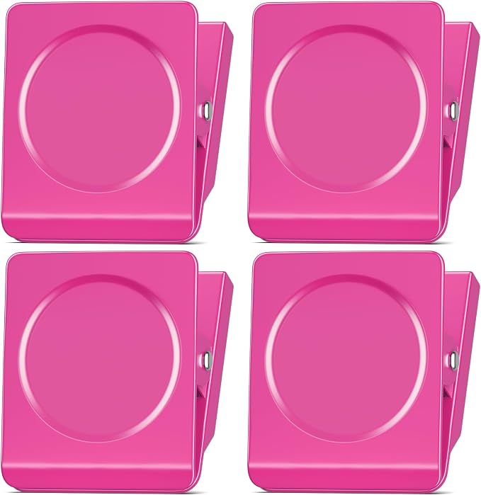 FINDMAG Pink Magnetic Clips, 4 Pack Heavy Duty Magnetic Clips for Kitchen