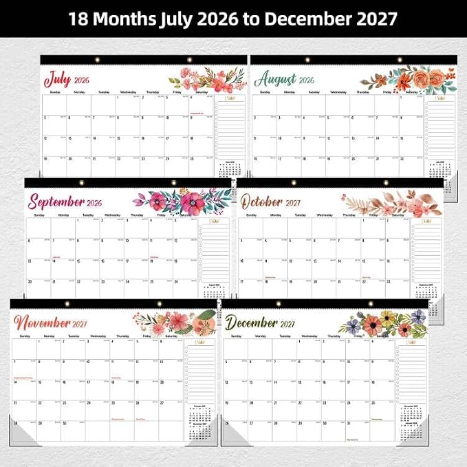 Tcamp Desk Calendar 2026-2027, 18 Months Desktop Calendar from July 2026 to December 2027, Large 17" x 12" Wall Calendar with Julian Dates, Desk Planner for Home School Office Desktop