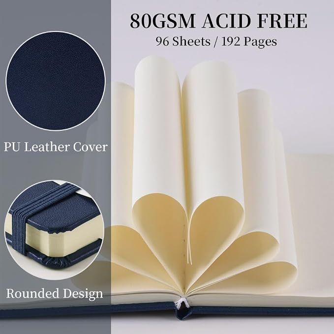5x5" Pocket Sketch Book,80gsm Hardcover Art Sketchbook for Drawing Journal | PU Cover,Blank Paper,96Sheets/192Pages,Lay-Flat,Portable Travel Creation Paint Diary Memo Planner,Dry Media.Royal Blue