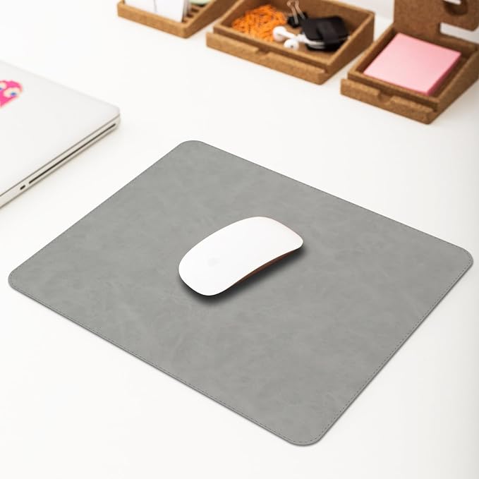 Mouse pad, Non-Slip Washable Waterproof Computer Mouse mat Thick for Laptop Wireless Mouse Home Office Travel, Portable 9.8"x 8.3" S Light Grey