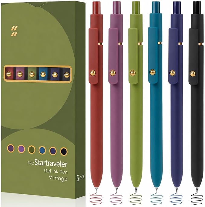 FIOVER Colored Pens, 6 Pack Colorful Gel Pens, Quick-Dry 0.7mm Medium Point for Journaling, Note Taking, Doodling, Aesthetic Office School Supplies, Gifts for Women Men(6PCS Vintage Colorful)
