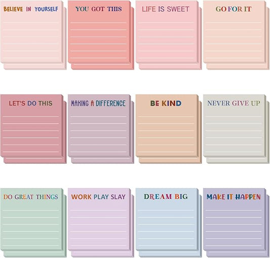Yinder 24 Pcs Inspirational Sticky Notes, Back to School Supplies, Cute Motivational Sticky Notes Pad Employee Appreciation Gifts Bulk for Teacher Coworker Office 3 x 3'' (Motivational,Aesthetics)