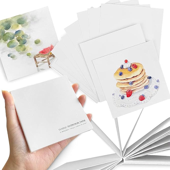 Watercolor Paper Sketchbook,3.9x3.9 Inch Mini Mixed Media Notebook,20 Sheets 140lb/300gsmTearable Artist Paper,Small Travel Drawing Journal for Adults,Painting,Watercolors,Art Supplies,White