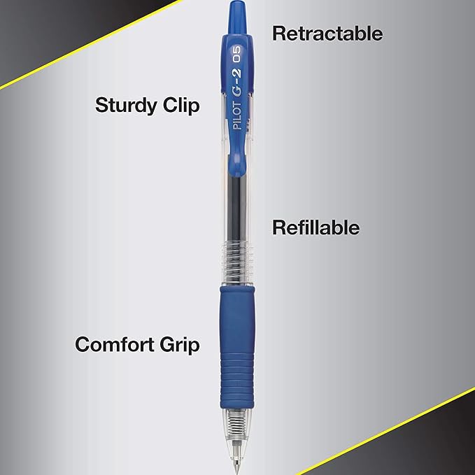 Pilot G2 Premium Refillable and Retractable Rolling Ball Gel Pens, Extra Fine Point, Gel Ink Pens, 0.5mm, Blue Ink, 5-Pack
