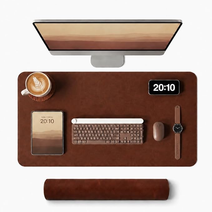 Leather Desk Mat,Office Writing Desk Pad,Large 31.5" x 15.8" Red Brown,for Top of Desks,Gift Ready Elegant Computer Desk Cover Protector PU Leather