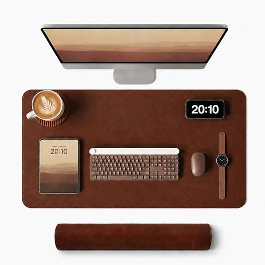 Leather Desk Mat,Office Writing Desk Pad,Large 31.5" x 15.8" Red Brown,for Top of Desks,Gift Ready Elegant Computer Desk Cover Protector PU Leather