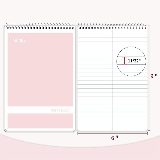 SUNEE Steno Pads 6x9 6 Pack, Gregg Rule, 60 Sheets, 6 Assorted Color Spiral Notebook 6x9, White Paper, Take Notes with Top Spiral Notebook, for School, University, College, Work, Office