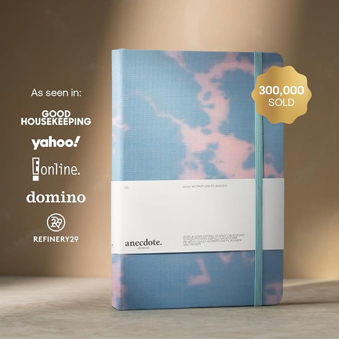 Anecdote Daily Planner w 2026-2027 Calendar, Start Anytime 26 Weeks Undated | 1 Page per Day | 8.5" x 5.2" | Hardcover To-Do List Organizer, Plan Your Success, Achieve Productivity Goals (Tie Dye)