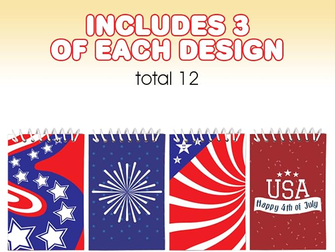 ArtCreativity Patriotic Notepad, Pack of 12 Spiral Mini Notebook with Patriotic Design, Small Notepads for Kids and Adult, To Do List Notepad, 4th of July Party Favors, Veterans and Memorial Day Gifts