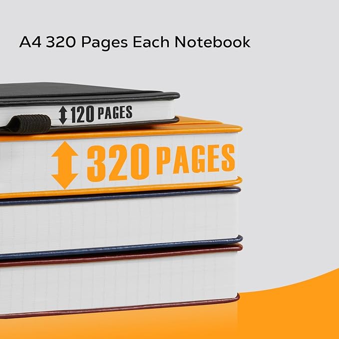 FOCUS DAY A4 Hardcover Notebook, Large 8.5 x 11 Notebook Journals for Writing Note Taking Women & Men, 320 Pages Hardcover Work Notebook Journal Notepad Writing Pads, Orange