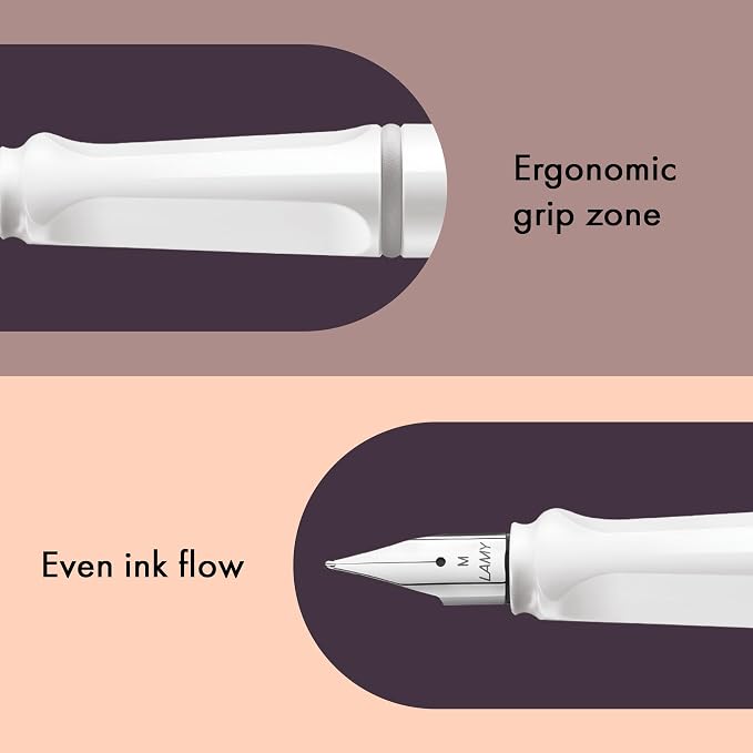 LAMY safari white - Fountain Pen with ergonomic grip & polished steel nib in size F - ideal for any Writing & Calligraphy - including LAMY T 10 blue cartridge - Right-Handed