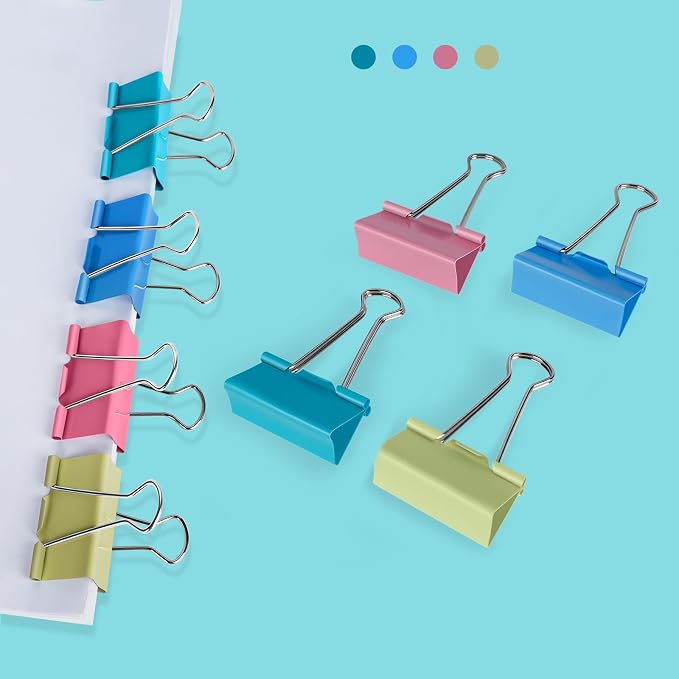 Ufmarine Large Binder Clips 1.6 inch Length, (40 Pcs) Colorful Paper Clips Large for Office