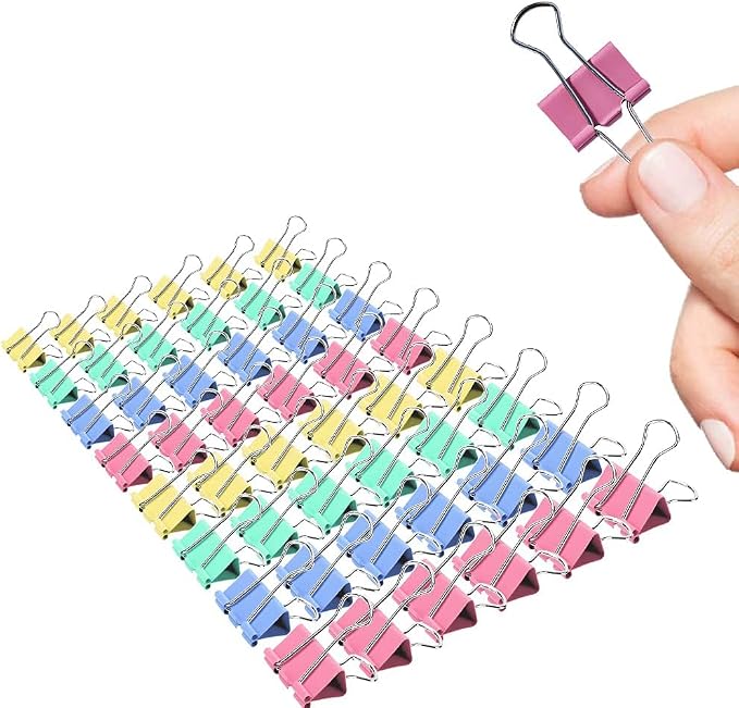 Small Binder Clips, 80 Pack, 3/4 Inch, 0.75 Inch, Standard 19mm, Mulitcolor, Metal Paper Clips, Fold Clamp, Office Clips, with Plastic Container