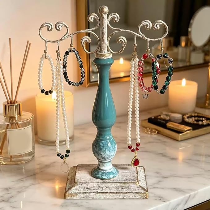 Jewelry Towers Vintage Ceramic Iron Jewelry Stand Desktop | For Vanity Accessories Display
