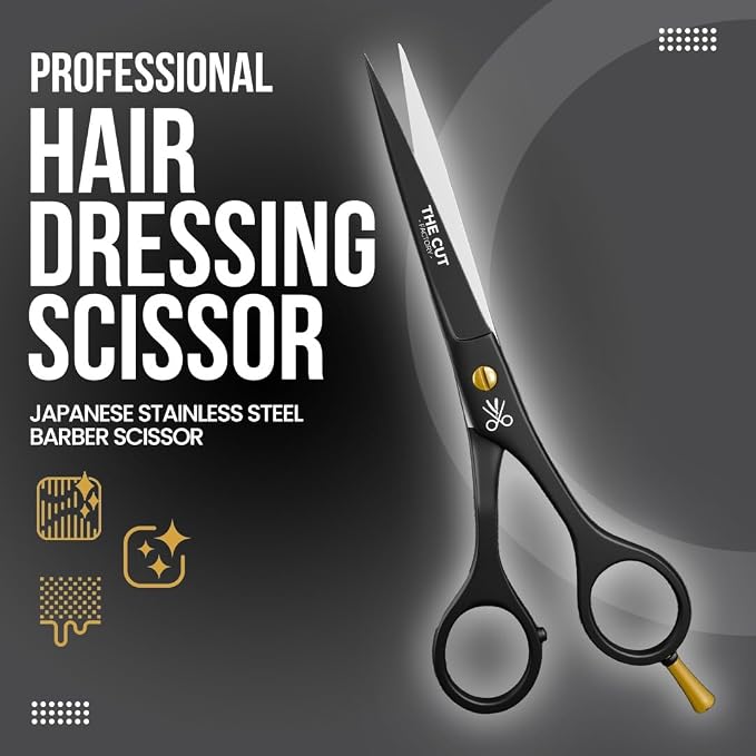 Left Handed Barber Scissors Professional 6 Inch - Serrated Edge Hair Cutting Shears for Lefties, Japanese Stainless Steel Salon Scissors for Men & Women, Includes Premium Leather Pouch & Gift Box