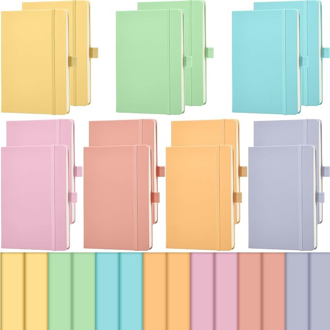 Laumoi 14 Pack Hardcover Journal Notebooks Bulk A5/A4/B5 Journaling Notebook Wide Ruled PU Leather Ruled Lined Journals with Pen Holder for School Business Work Writing (Candy Color,A5)