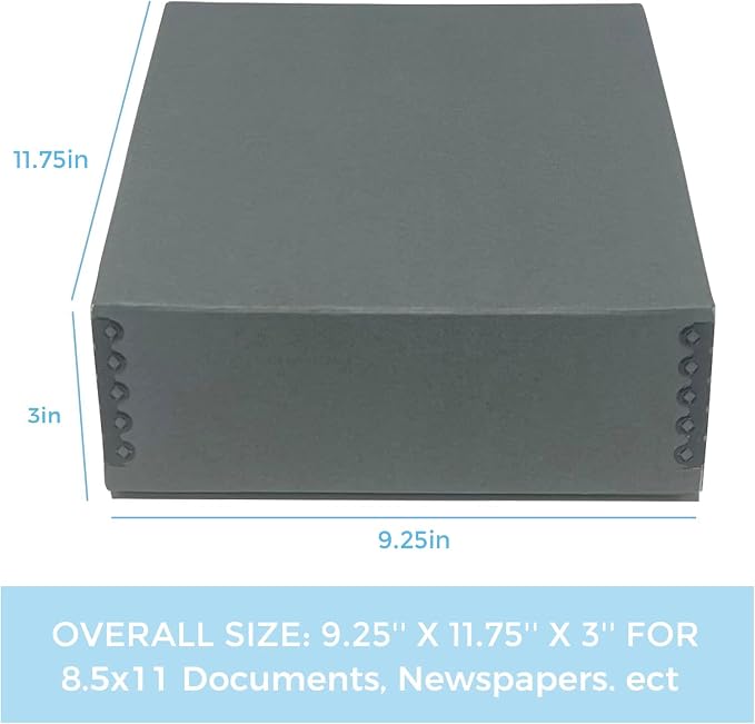 Lineco Museum Archival Storage Box, Drop Front, 9.25x11.75x3 in, Gray | Acid-Free with Metal Edge, Preserves Picture Longevity, Organize Photos, Newspapers, Prints, Documents, Crafts, DIY