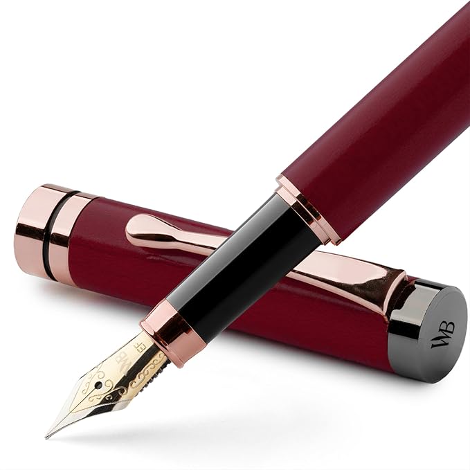 Wordsworth & Black Bamboo Wood Fountain Pen Set for Writing, Extra Fine Nib | Violet Wood, Gift for Men Women, German Iridium 18K Gilded, Calligraphy Journaling, Converter + 6 Cartridges, Refillable