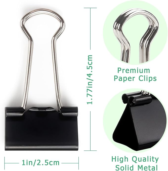 ZZTX 36 Pack Binder Clips 1.0 Inches Black | Paper Clamps Clips, Durable steel, Rust-resistant, Strong spring