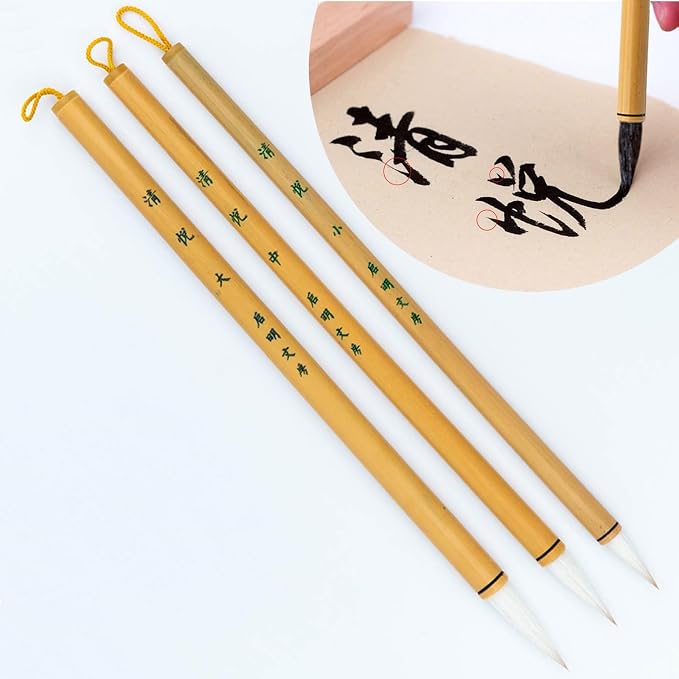 QingYue Zhongkai Chinese Brush, Yang Jian Hao Chinese Calligraphy Brush for Regular Script/KaiShu, Running Script/Xing shu, Cursive/Cao Shu (QingYue 3pcs Set Small+Medium+Large)