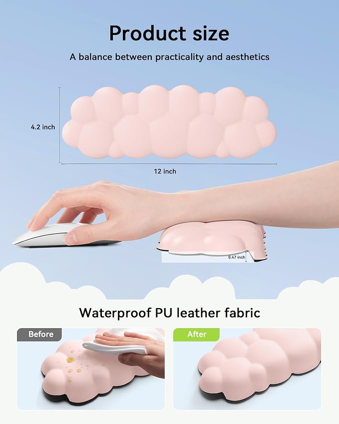 Laborio Elbow Pad for Desk, 2-Pack Cloud Elbow Rest(Pink), Edge Arm Rest | L-Shaped, Leather Surface, Memory Foam, Waterproof, Non-Slip Wrist Support Wrist Rest