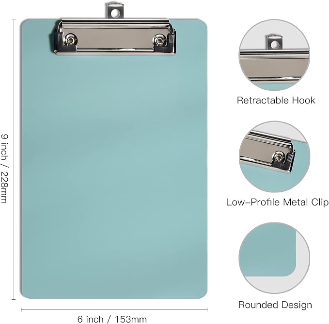 Hongri Plastic Small Clipboard, Green A5 Memo Size Clip Board | Mini Size 6 x 9 in for Students, Teacher, Women, Office & School Supplies