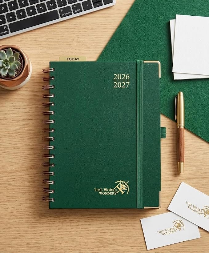 POPRUN 2026-2027 Weekly Planner 6.25" x 8.5" Weekly and Monthly Planner | Jul 2026 - Jun 2027 Daily Agenda Book with Hourly Schedule, Tabs, Hardcover, School and Office Supplies- Dark Green