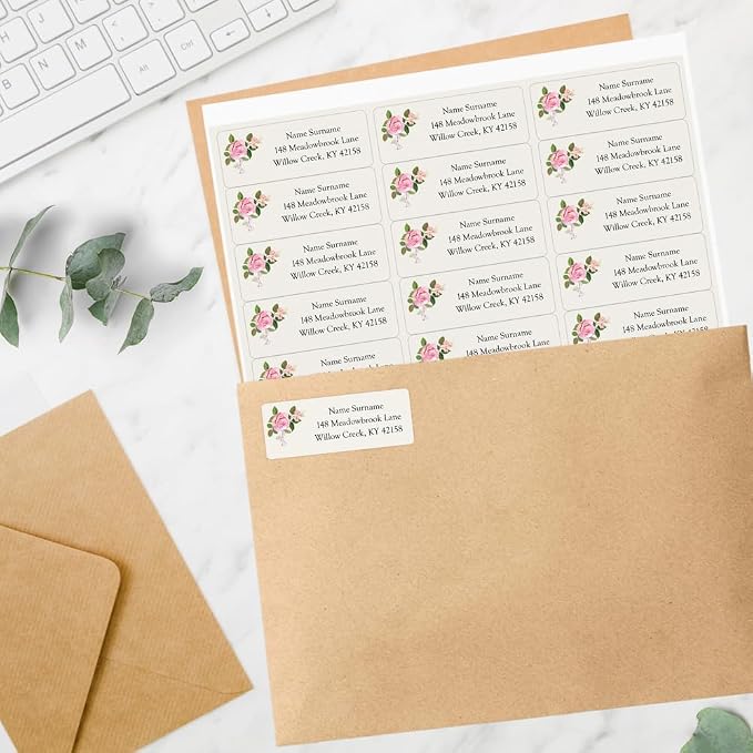 Dotty About Paper Personalized Return Address Labels (25-500 Custom mailing Address Labels) - Garden Roses x 100