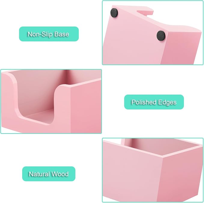 Bivvclaz Wood Sticky Note Holder, 3 x 3 Inch Post It Note Dispenser for Office Desk Accessories, Self Stick Note Pad Holder, Memo Pad Holder Dispenser Organizer for School Office Desk Supplies, Pink