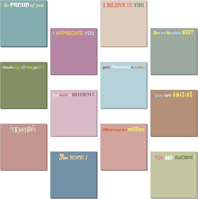 Yinder 24 Pcs Inspirational Sticky Notes, Back to School Supplies, Cute Motivational Sticky Notes Pad Employee Appreciation Gifts Bulk for Teacher Coworker Office 3 x 3'' (Thank You,Morandi Color)