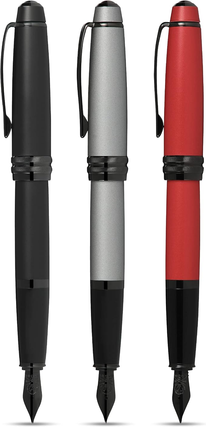 Cross Bailey Matte Gray Lacquer Stainless Steel Extra-Fine Nib Fountain Pen - Professional Fountain Pen for Effortless Writing - Refillable - Black Ink - Gift-Ready