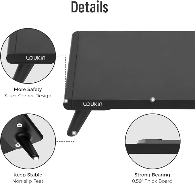 loukin Monitor Stand Riser for Desk, 22.4" × 8.2" Computer Stand, Black | Supports 22 lb, No Installation Required, Water-Resistant Surface, Fits Laptops and Printers, Ergonomic Design