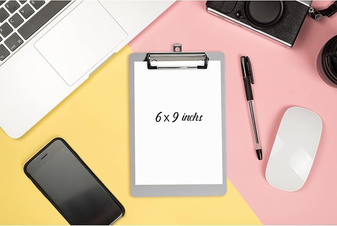 Hongri Plastic Small Clipboard, Gray A5 Memo Size Clip Board | Mini Size 6 x 9 in for Students, Teacher, Women, Office & School Supplies