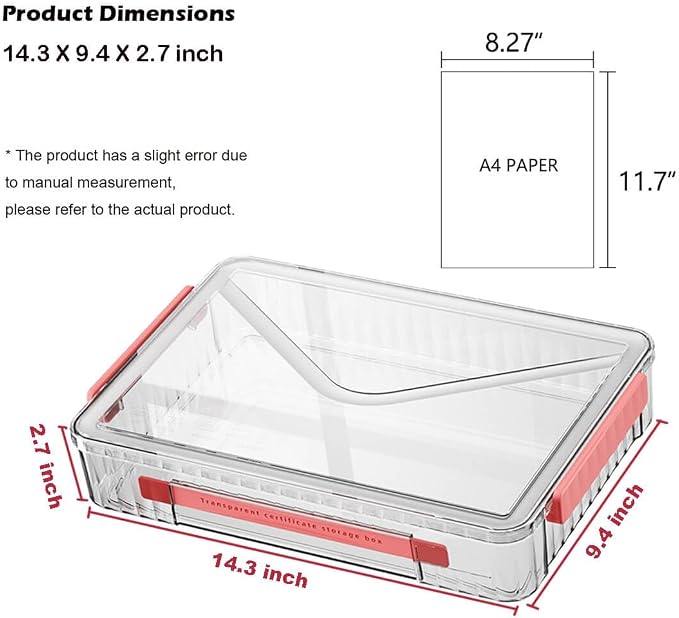 2 Pack Document Storage Clear Plastic Storage Boxes with Lids Stackable Storage Bins Paper Storage Box Containers for Organizing A4 File Paper, Document, Photo, Scrapbook