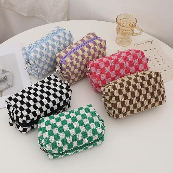 Checkered Makeup Bag for Purse, Small Travel Cosmetic Pouch,Colorful,6 Pack | Cute Zipper Makeup Organizer for Women, Travel Essentials, Toiletries, Makeup Brushes, Beauty Accessories&Bridesmaid Gifts