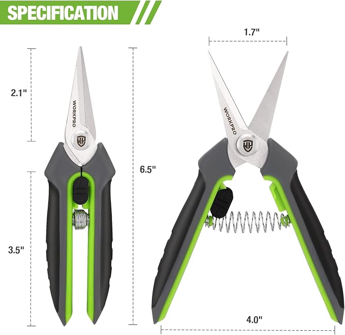 WORKPRO 2 Pack Garden Pruning Shears, 6.5" Small Hand Pruners with Sheath | Sharp Straight Blades, Spring Loaded Design, Precision Microgreen Trimming, Ideal for Flowers, Weeds & Bonsai